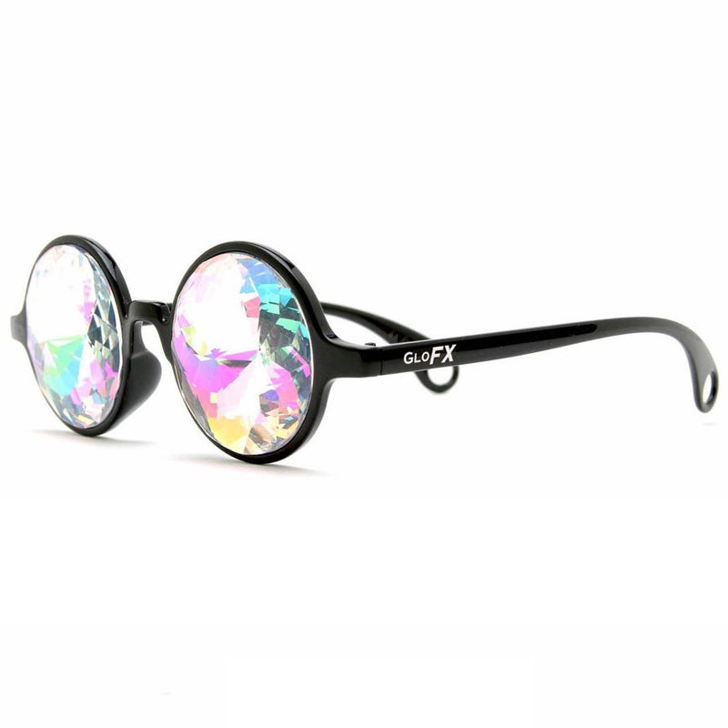 GloFX Black Kaleidoscope Glasses | Plastic Frame Diffraction Glasses with Glass Crystal Lens | 3D Prism Rainbow Effect | Great EDM, Concert, and Rave Accessory - Image 2